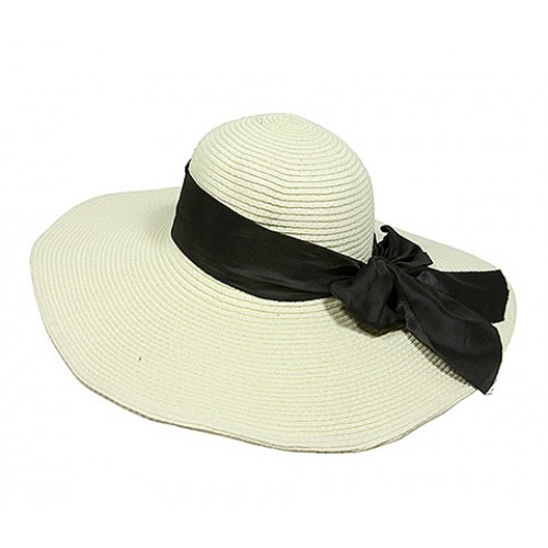 Straw Big Rim Hat w/ Bow - Ivory - HT-M223IV